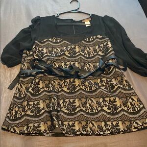 Chic Black Blouse with Gold Lace